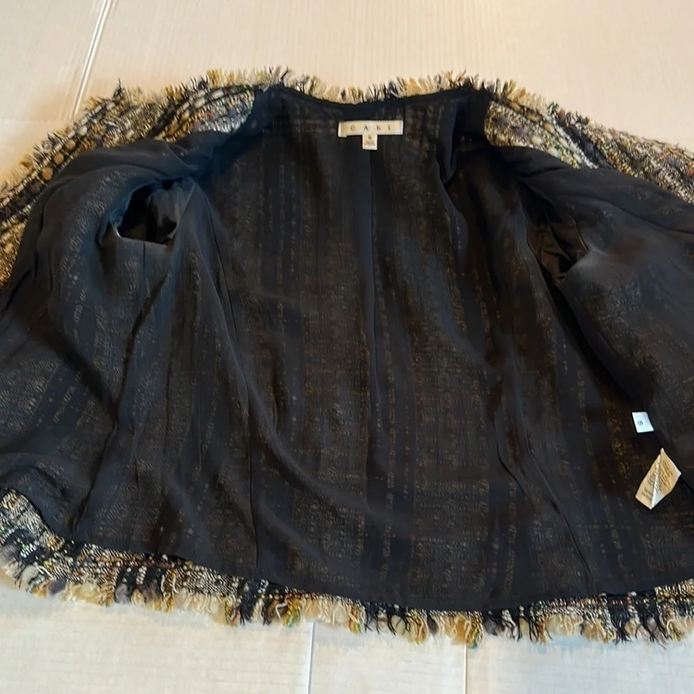 CAbi quarter length frayed 30%wool jacket multicolored in small w gold buttons - Picture 12 of 12